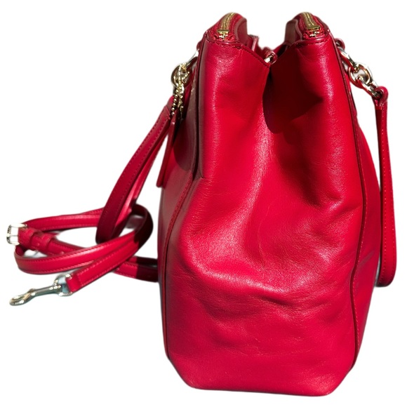 Coach Christie Carryall Leave Red Smooth Leather Satchel Removable Strap 14” - Picture 5 of 14